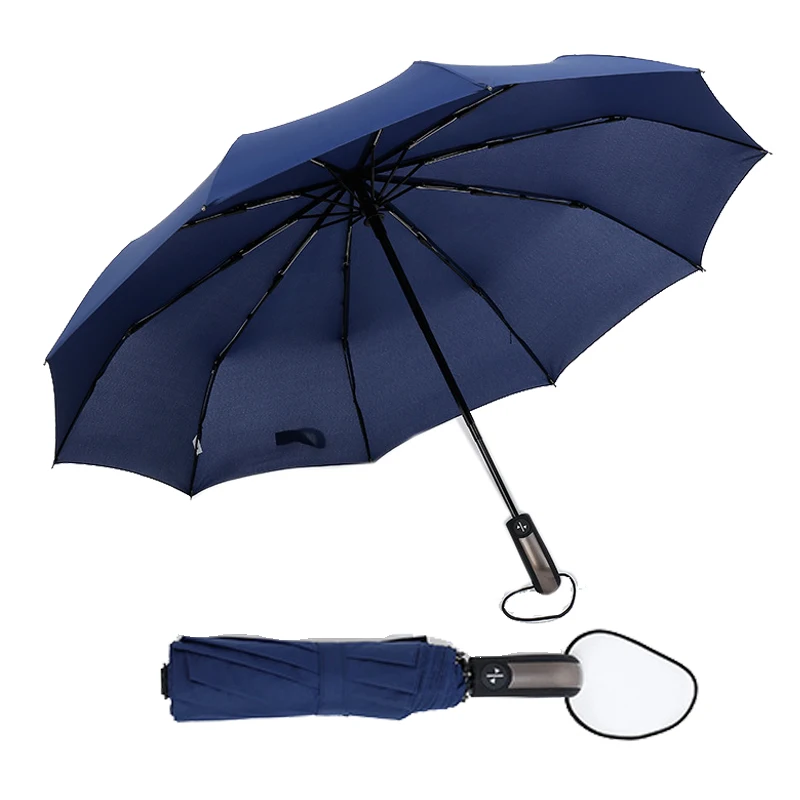 10 ребер полностью автоматический мужской коммерческий компактный большой прочный каркас ветрозащитный Нежный черный три складные зонты дождевик