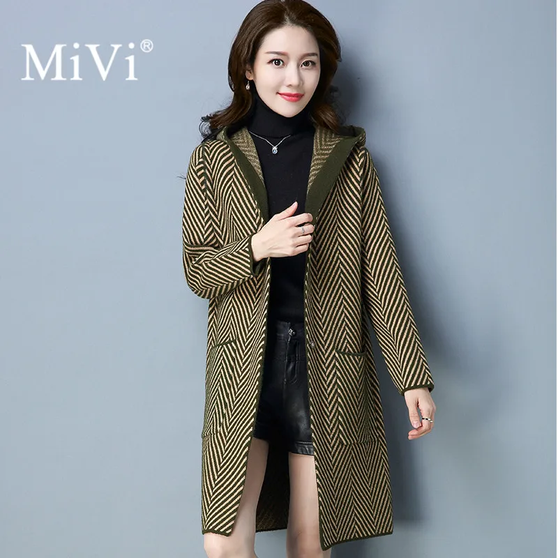 MIVI 100% Genuine Knitted Mink Mashmere Women Hooded Coat