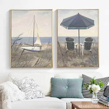 

no frame mediterranean gray boat landscape canvas printings oil painting printed on cotton home wall art decoration pictures