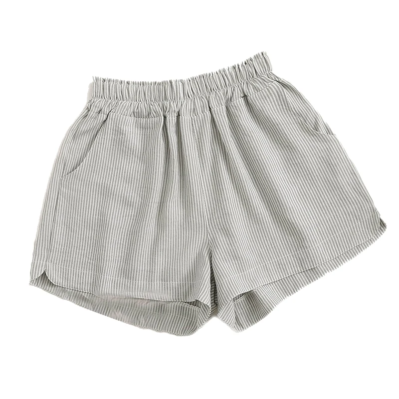 SHEIN повседневные шорты с эластичной резинкой на талии и двойными карманами в полоску женские шорты летние широкие шорты с оборками