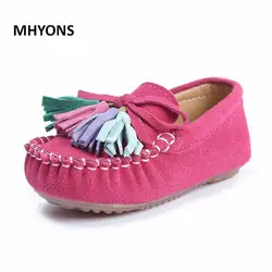 Mhyons/2017 Весна Девушка моды натуральная кожа лодка обувь для детей с бахромой для малышей брендовые Мокасины Повседневная обувь для девочек