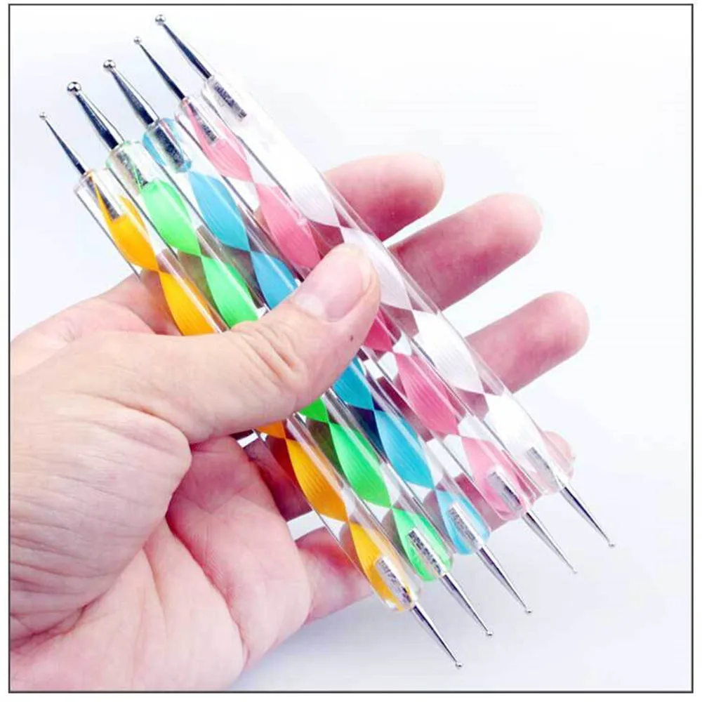 

5Pcs/Pack 2 ways Nail Doting Pen Tool DIY Rhinestones Dots Double Pointed Nail Art Tool Screw Thread Spot Drilling Line Pen