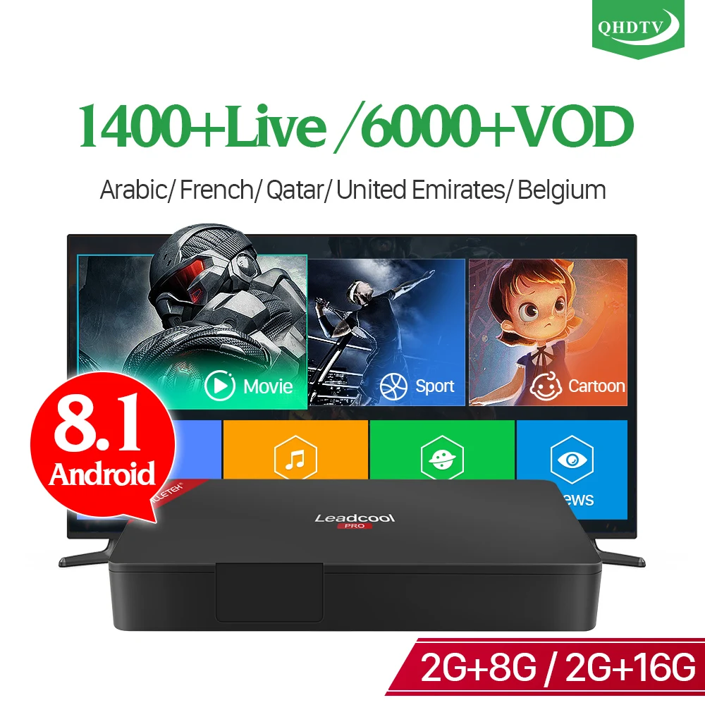 

Subscription Arabic IPTV Years Box Leadcool Pro Android 8.1 RK3229 Dutch France Belgium Algeria Tunisia H.265 Decoder IPTV QHDTV