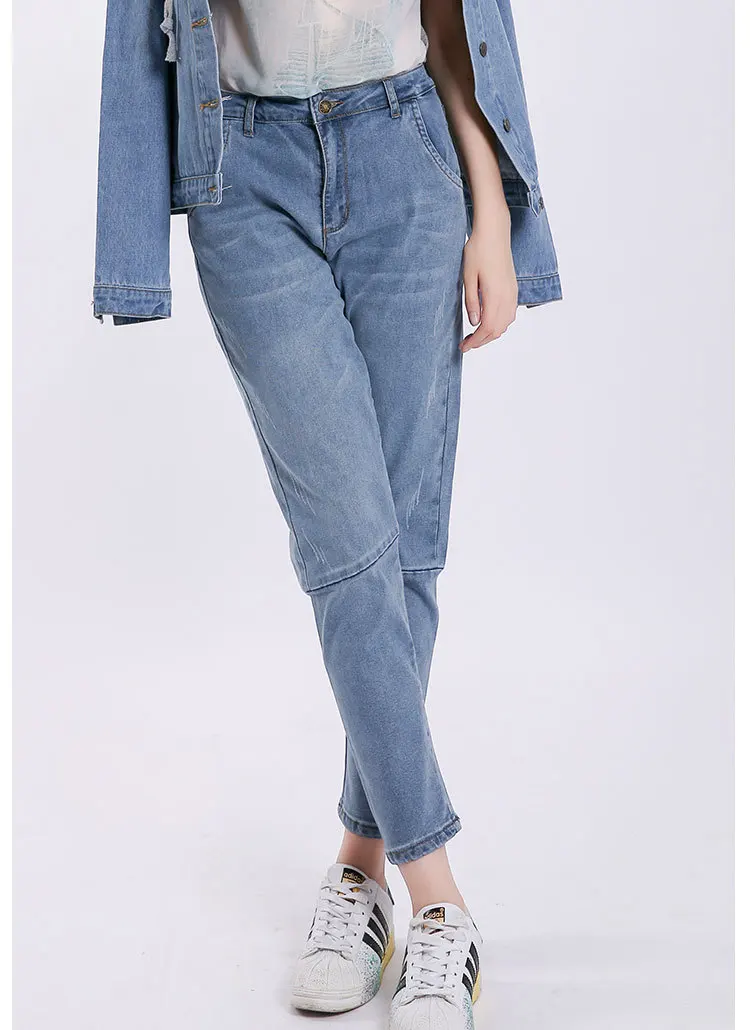 L 5XL размера плюс джинсы для женщин в стиле бойфренд джинсовые шаровары свободные Осенние Летние повседневные Лоскутные джинсы женские брюки синие