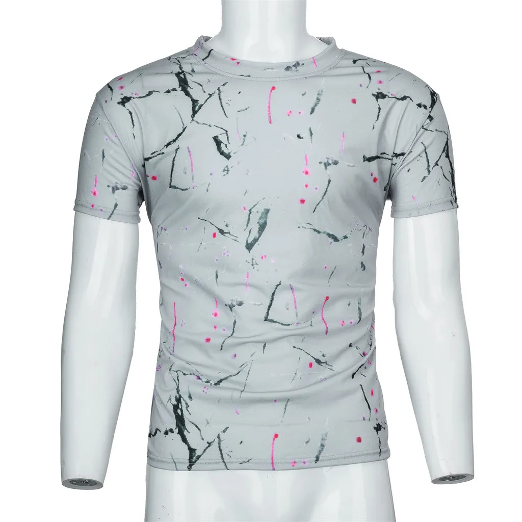 Plus Size T-Shirts 2019 Summer Mens Clothing Casual Print Elastic Short Sleeve Tee Top Fitness Tshirts Streetwear Male T-shirts