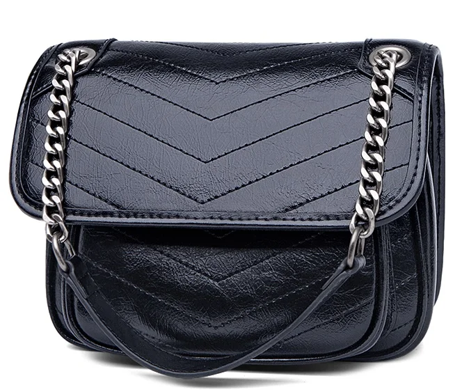 Зимняя настоящая кожаная сумка, женская маленькая винтажная сумка через плечо для женщин, сумка через плечо# MD205 - Цвет: Черный