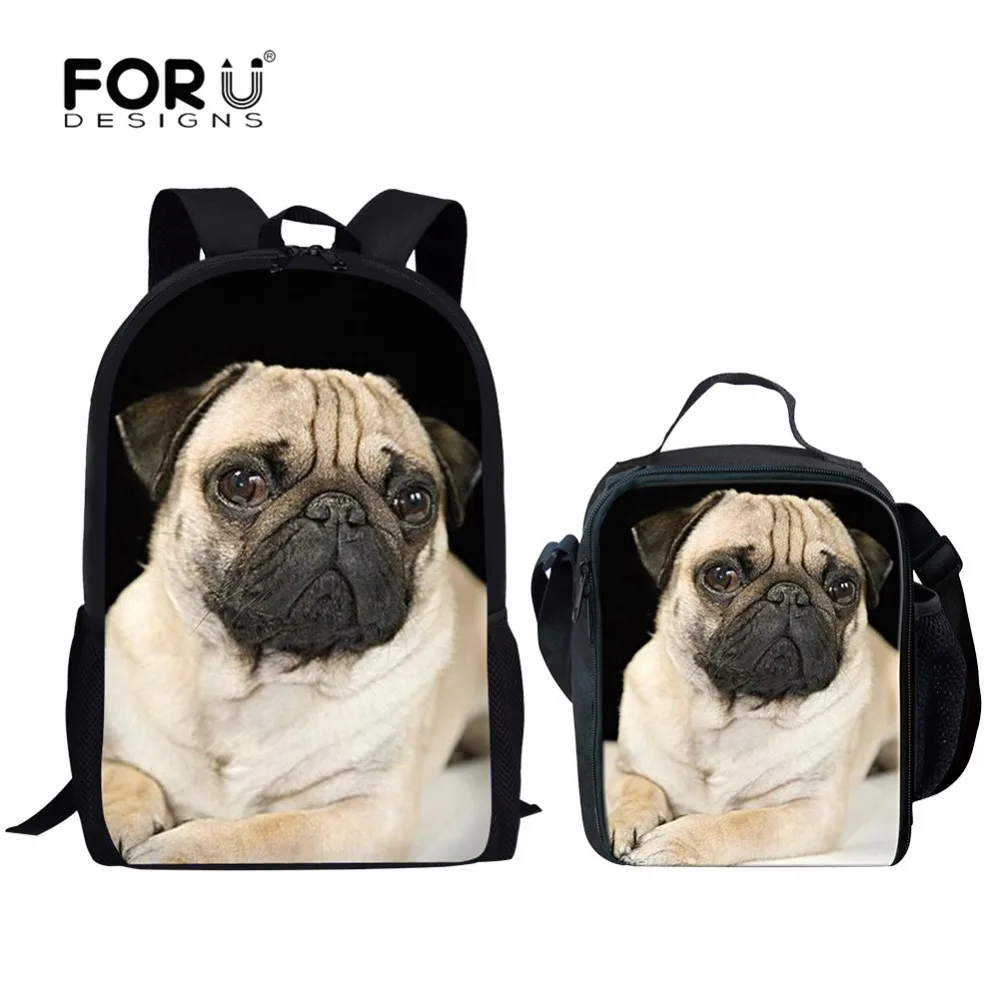 

FORUDESIGNS Kawaii School Bag Pug Printed School Backpack for Girls Children Satchel Schoolbag Kids Baby Bags Bookbag Set Pencil