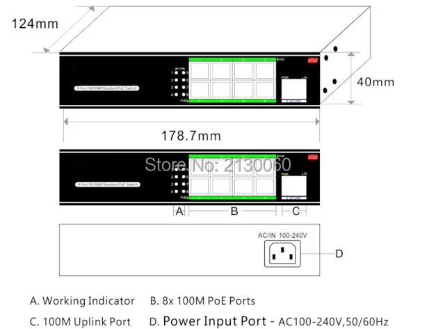 Коммутатор POE, 8 портов POE + 1 канал связи, IEEE 802.3af/at, poe-выход 15,4 Вт, максимальный одиночный порт 30 Вт