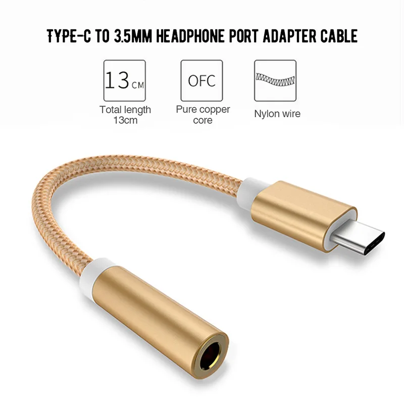 

USB Type-C to 3.5mm Earphone Headphone Cable Adapter USB-C to 3.5 mm Jack Aux Cable for Samsung galax Huawei Xiaomi Moblie phone