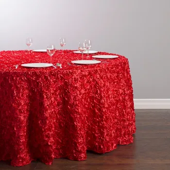 

Custom Order Are Welcome Stain Feel 130 inch/330cm Polyester Round Rosette Tablecloth Red Color for Wedding, 5/Pack