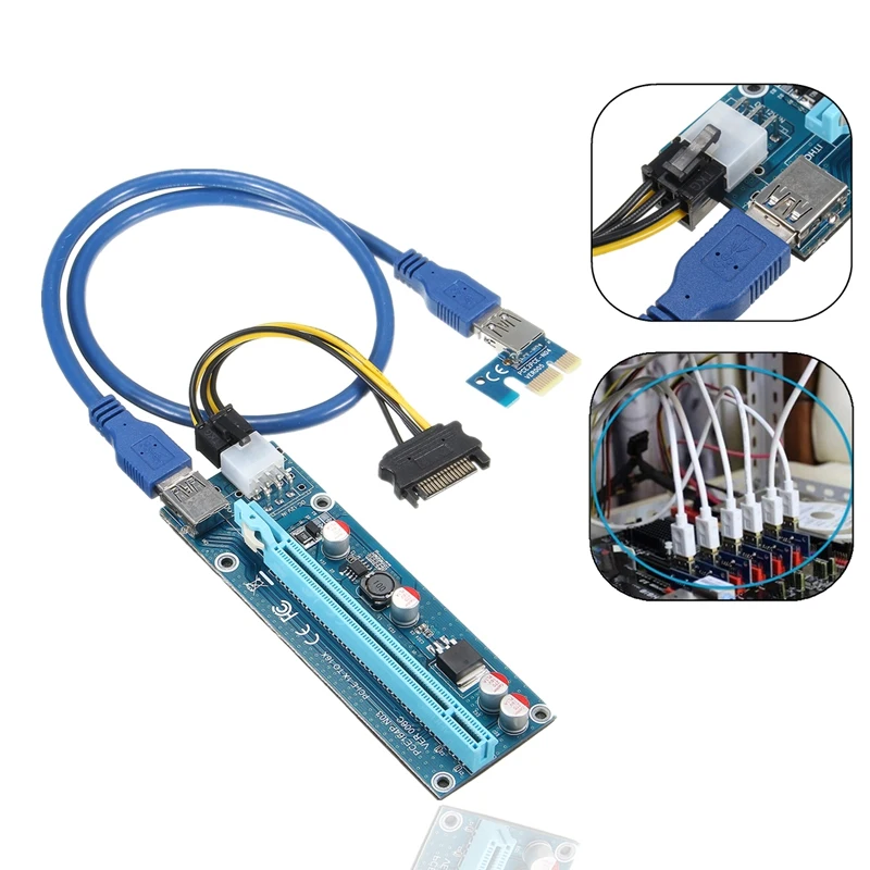 

USB 3.0 Power Cable PCIE Riser Card Express Adapter Card PCIe 1X 4x 8x 16x Extender Riser SATA IDE 15pin Male to 6pin for Mining