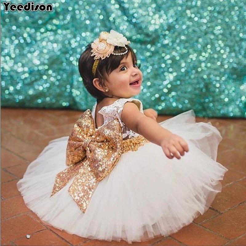 Yeedison Big Bow Baby Girls Dress 2018 Cute Children Costumes Sequined Kids Wedding Party Dresses For Girls Lace Princess Dress (1)