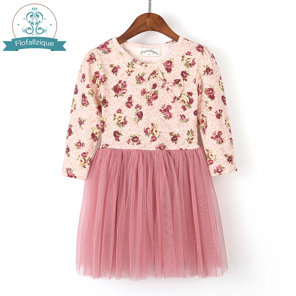 

Christmas Girls Winter Dress 2018 Autumn Long Sleeve Floral Printed with Tulle ball Gown Party Princess Kids Dresses for Girl