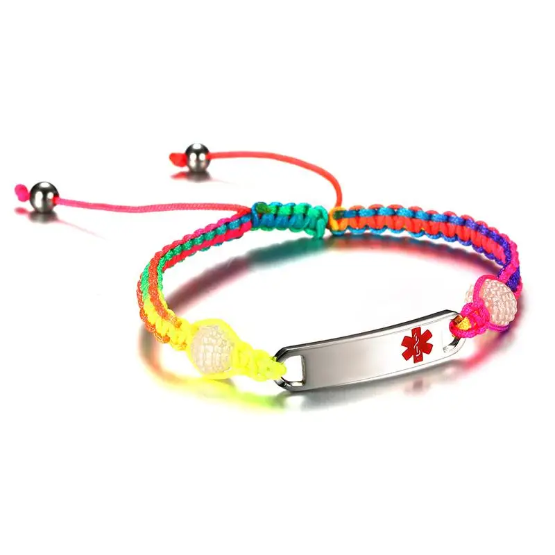 Vnox Free Engraving Girl Children Medical Bracelets ID Jewelry Stainless Steel Kid Emergency Alert Jewelry Adjustable Length