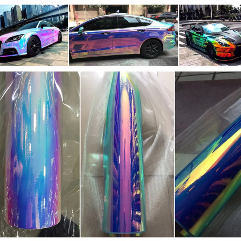 

Premium Chrome Rainbow Holographic Automobiles Vehicle Design Car Wrap Vinyl Sticker bubble free 1.35*20m/roll