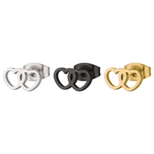 

2 Hearts Shaped Stud Earrings Women Stainless Steel Black&Gold Color Fashion Cute Tiff Style Hollow Female Earrings Jewelry