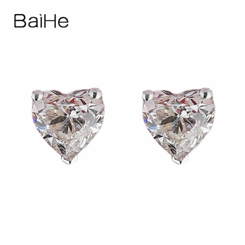 

BAIHE VS/H Heart Cut Natural Cubic Zironia Solid 14K White Gold Diamond Stud Earrings Women Ring Wedding Band Party Fine Jewelry