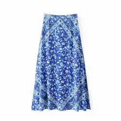 Горячая Распродажа DJF35-6661 Европейская и американская мода синий и белый фарфор ориентированы печатных Половина Длина юбка