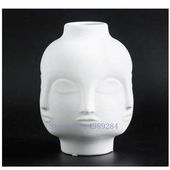 

Nordic ceramics Muse white Ceramic flower vase human face geometric mouth Modern creativity Flower arrangement Home Decoration