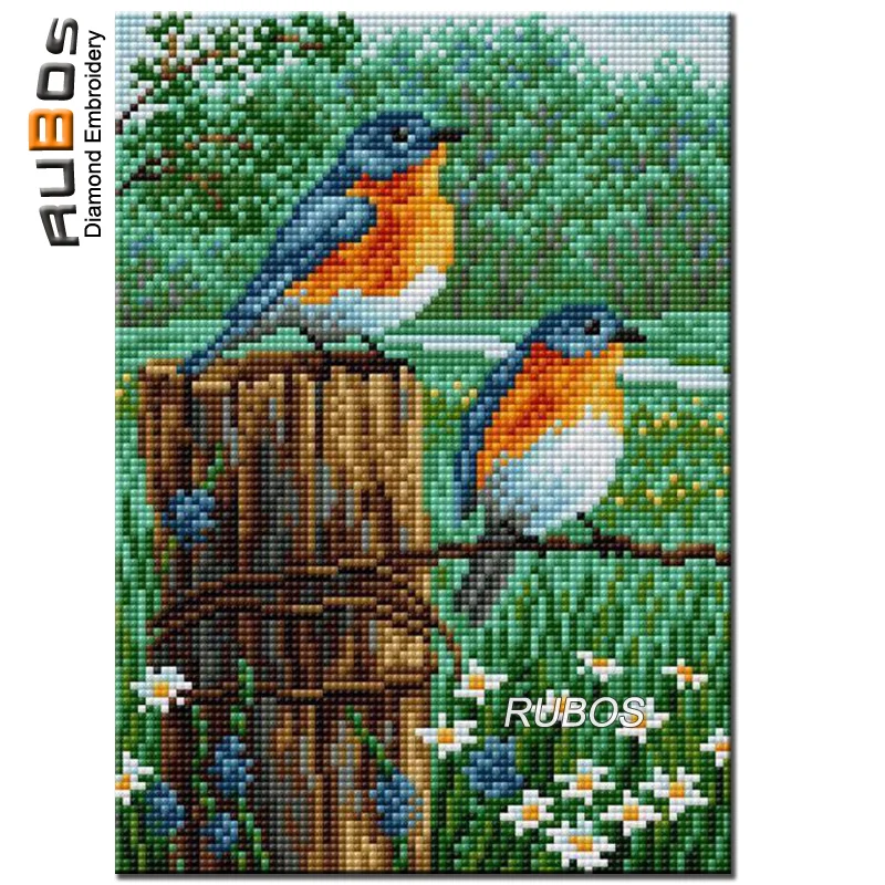 RUBOS DIY 5D two birds Summer picture of rhinestone diamond painting cross stitch set diamond embroidery mosaic sale craft gift (1)