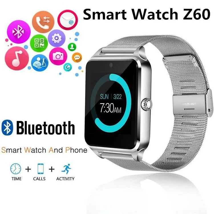 

Smart Watch Z60 Metal Strap Men Women Wrist Smartwatch Support Camera SIM TF Card Bluetooth Compatible Android&IOS Phone PK Q18