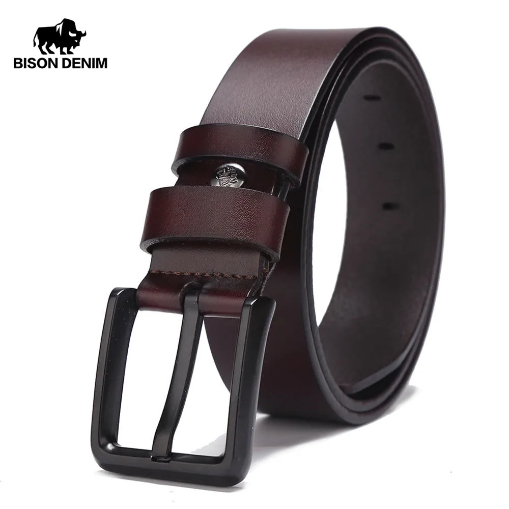 

BISON DENIM New 100% cowhide genuine leather Belts Vintage men belt for gift men's leather belt cinturon hombre W71153