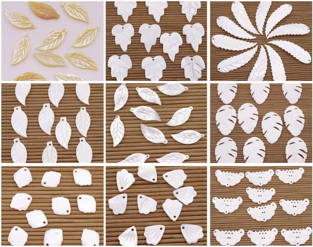 

10 PCS Natural White Mother of Pearl shell Jewelry Making DIY Leaf flower Star Fan Shape Choose