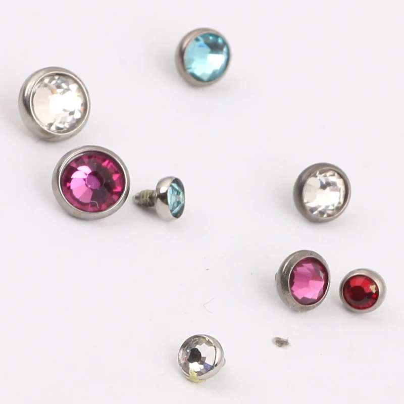 20pcs Flat CZ Crystal Dermal  Tops Piercing Replacement Mixed 5 Colors 3/4/5mm  Top Rings Piercing OMBLIGO BodyJewelry