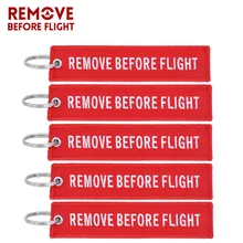 Remover antes do vôo chaveiro bordado chaveiro para presentes de aviação vermelho chave fob motocicleta carro chaveiro 5 pçs/lote