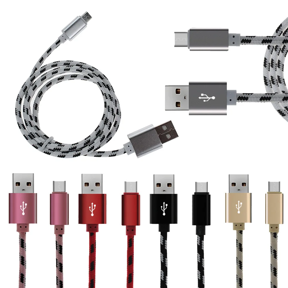 

Fabric Nylon Braid Micro USB Type C Cable Lead Metal Connector charger Cord 1/2/3M For Samsung S7 6 5 ,HTC, Android Phone