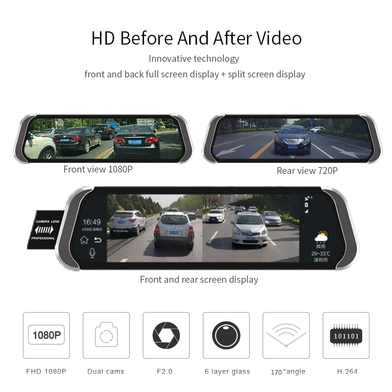 ANSTAR Car DVR HD Camera Car Mirror 1080P 4G ADAS 10