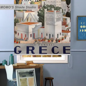 

MOMO Roller Blinds Blackout Design Window Blinds Shades Painting Curtains Roller Shades Thermal Fabric Custom Size, PRB set750