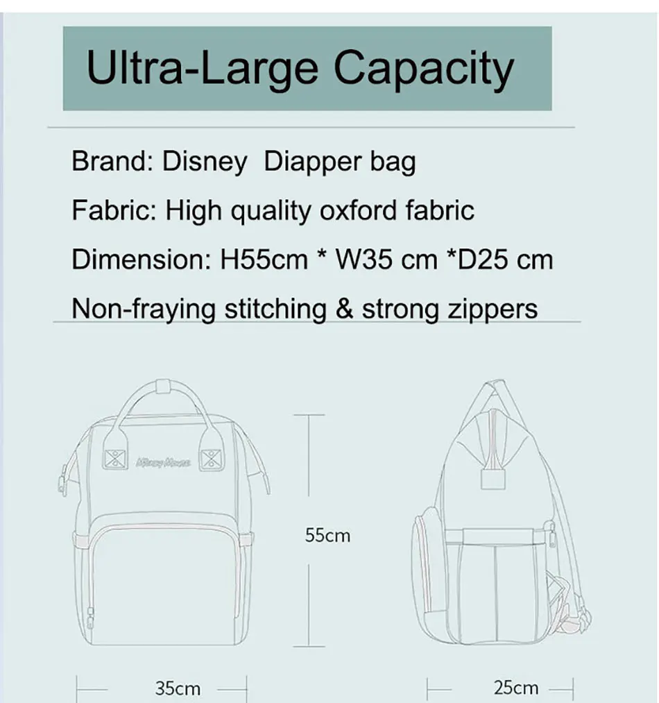 Disney 55 см ультра-большая емкость Микки Мышь пеленки мешок многофункциональный Минни Mum подгузник материнства мешок для кормления рюкзак