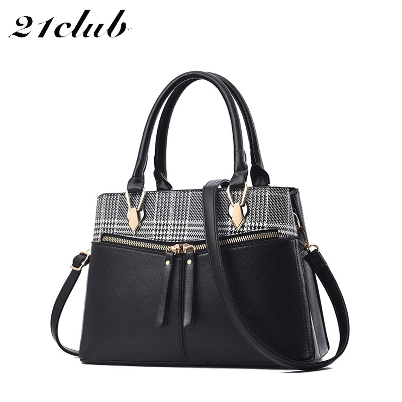 

21club brand small large capacity zipper houndstooth ladies totes casual shopping work purse women crossbody shoulder handbags