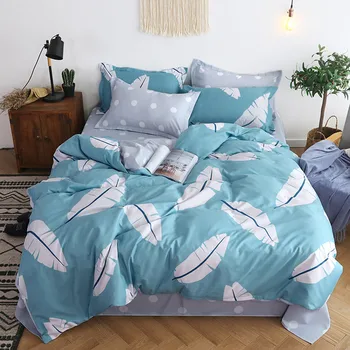 

Fresh Style Leaf Story Printing Four-Piece Polyester Bedding Set Quilt Cover Bed Sheet 2 Pillowcases Flower King/Queen Size