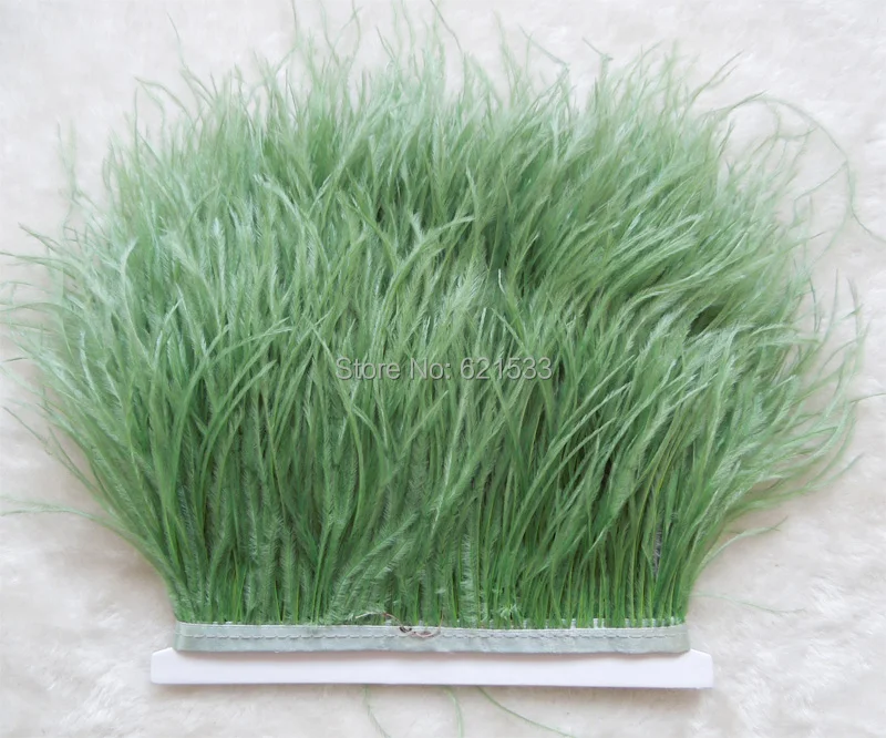

Green Bean Green Ostrich Fringe,10yards/lot-Light Green Ostrich feather Trim,Ostrich trimming on Satin Header 5-6inches in width
