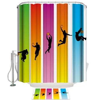 

Basketball Mobilization Bathroom Mat With Shower Curtain 2 Piece Bathroom Set Shower Curtain Sets Waterproof Outdoor Modern Ring