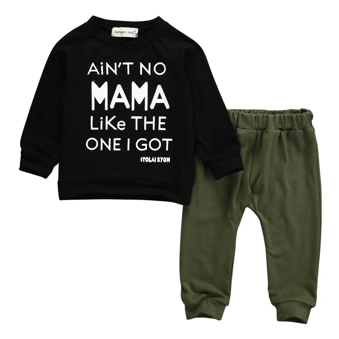 Осенняя черная футболка с длинными рукавами для маленьких мальчиков, комплект из 2 предметов, футболка + штаны, комплект для малышей