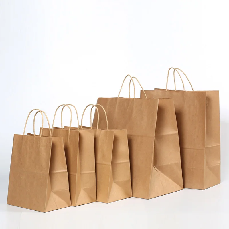 500 Pcs 3 ukuran Brown kraft paper bag dengan menangani pakaian Roti