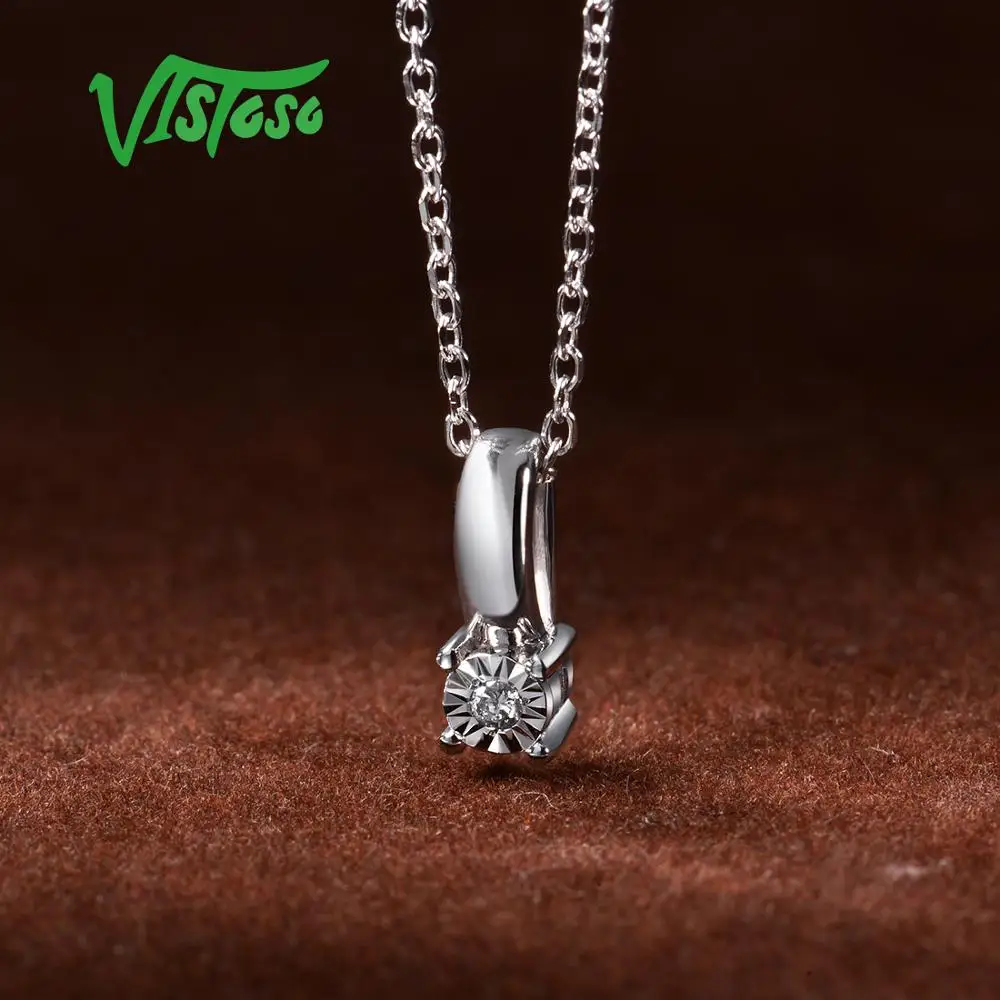 VISTOSO Pure 14K 585 белое золото сверкающая иллюзия набор чудо тарелка алмазный кулон
