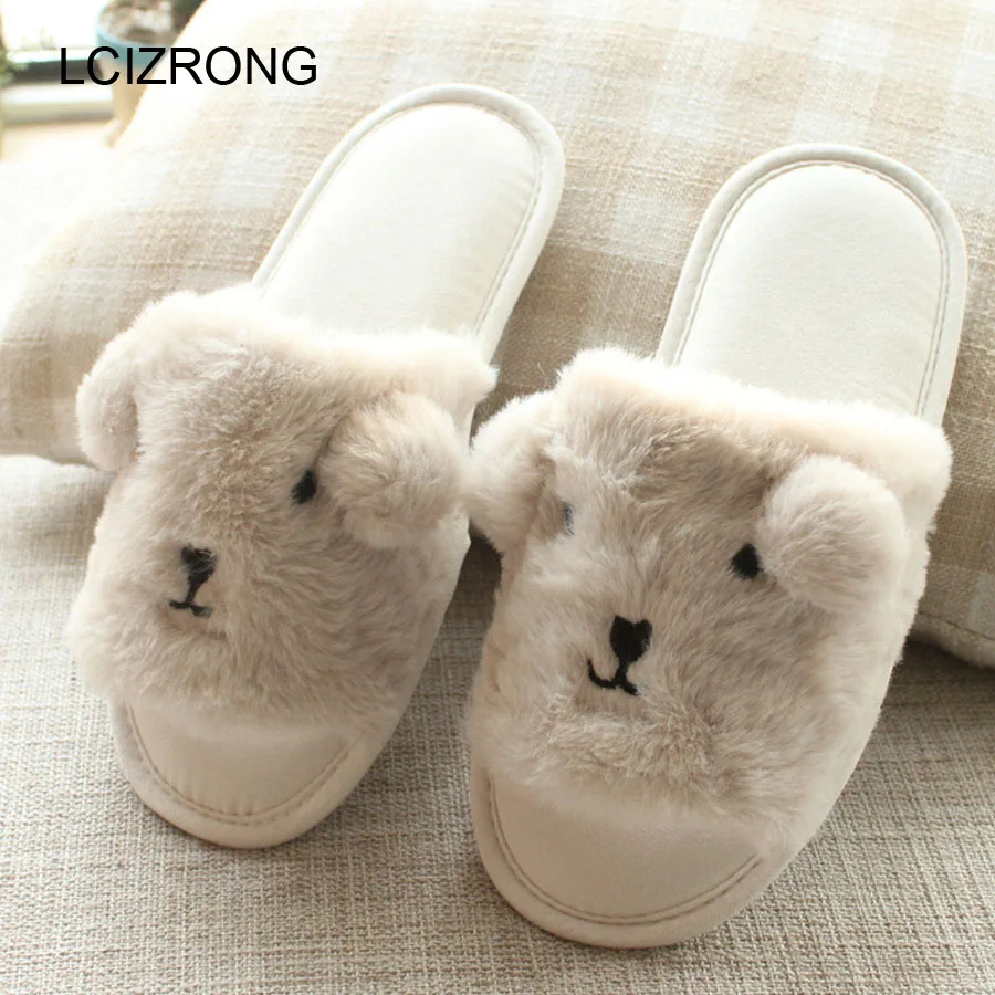 

LCIZRONG Spring Cotton Cartoon Bear Home Slippers Women Cute Animal Soft Comfortable Non-slip Ladies House Slippers Winter
