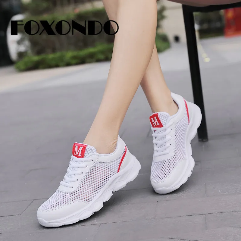 

FOXONDO 2019 Spring Autumn New Fashion Women Shoes Breathable Mesh Slip-on Casual Flats Shoes Women Breathable Lace-Up Sneakers