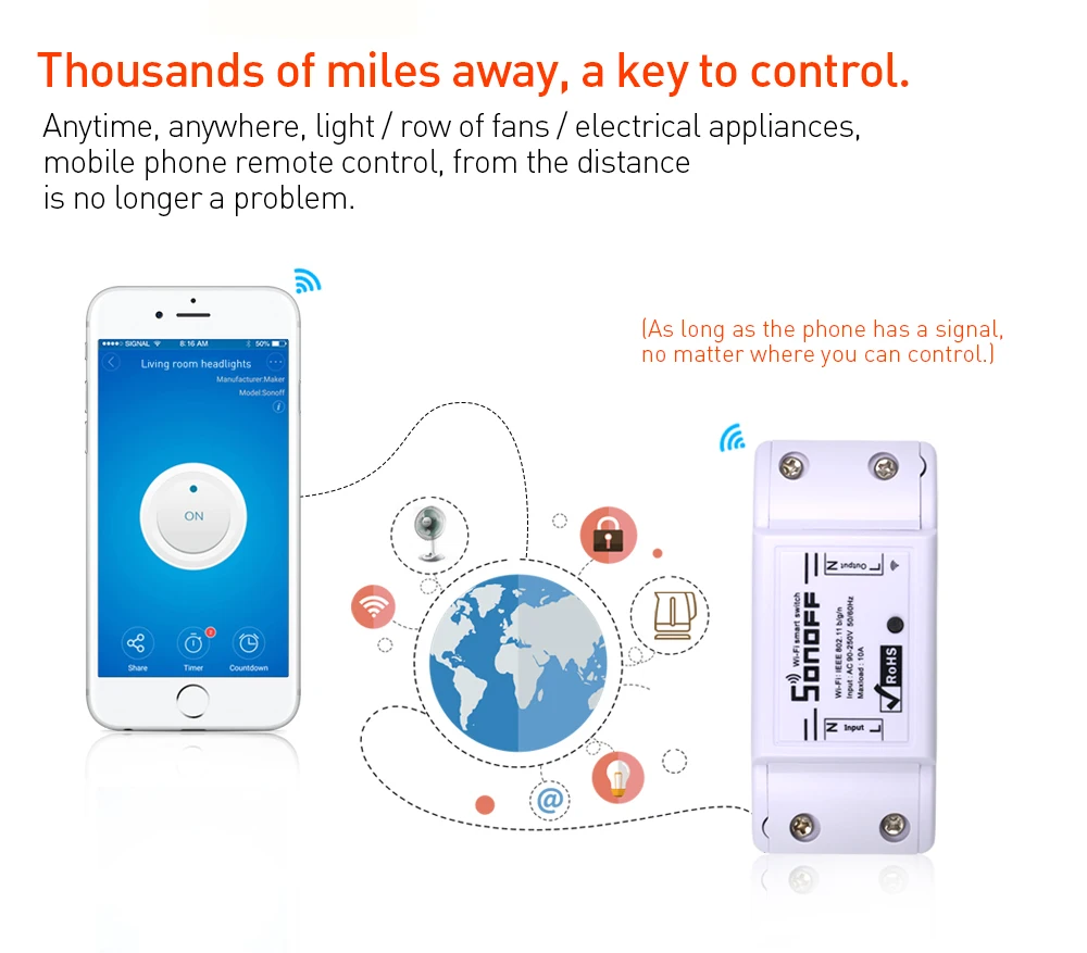 10 pcs SONOFF Basic Wireless Wifi Switch Remote Control Automation Module DIY Timer Universal Smart Home 10A 220V (6)