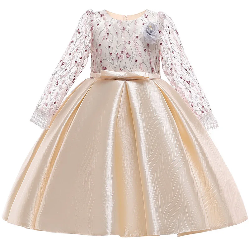 Кружевное платье с вышивкой; торжественное Элегантное свадебное платье; платье-пачка принцессы; детская одежда с цветочным узором для девочек; детская праздничная одежда для девочек