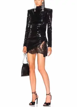 

Sequined Black Dress Celebrity Elegant Christmas Night Club Sexy Lace Party Women Bodycon Autumn Long Sleeve Dresses