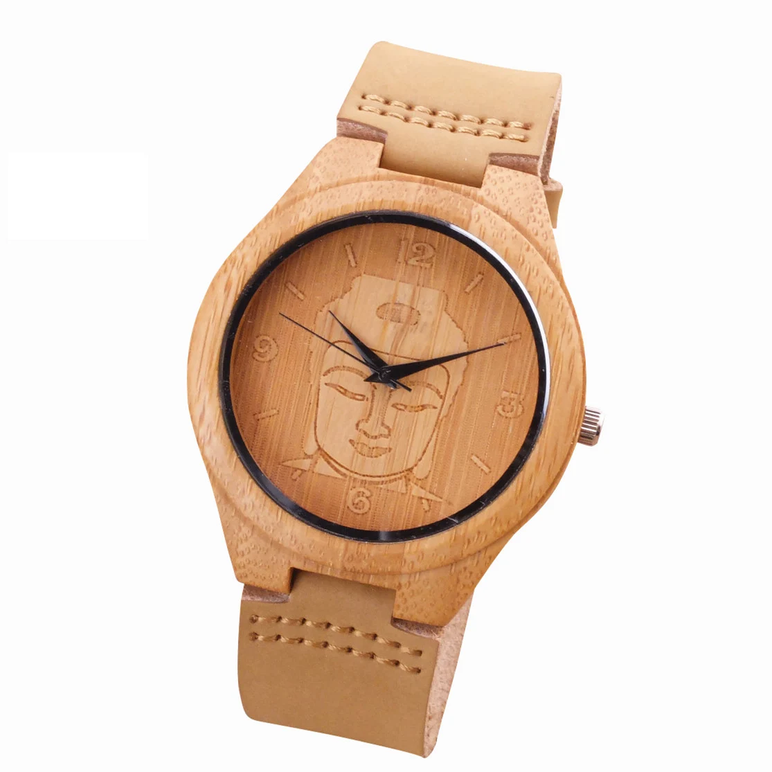 Vente 2018 Bambou Bois Montre Minimaliste Bouddha Véritable En Cuir de Courroie De Bande Nature Bois Bracelet Montre Bracelet Unisexe Reloj Hombre Horloge