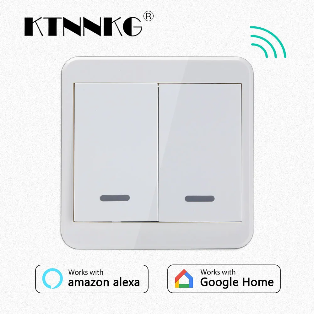 KTNNKG стандарт Великобритании AC 110 В 220 В 2CH Wifi настенный выключатель сенсорный выключатель Умный дом модуль работает с Amazon Alexa Google Home