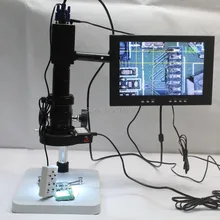 VGA Video Microscope Camera X/Y Cross-Line Detection 180X 300X C-mount Lens LED light Source Workbench 10-inch Monitor