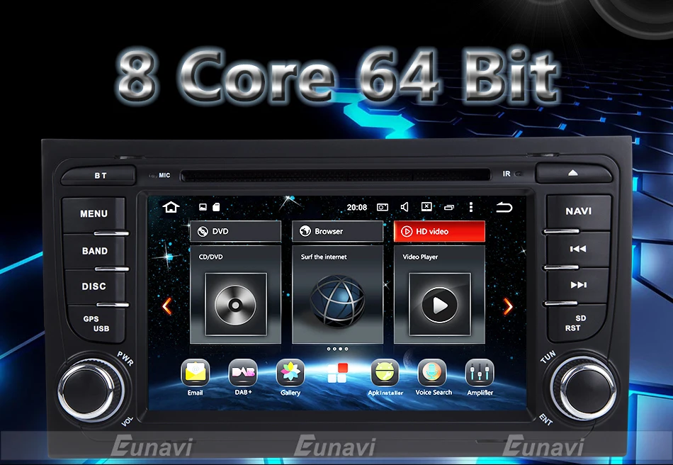Discount Eunavi Car Multimedia Player Car Radio 2 Din GPS Android 8.0 Stereo System For Audi/A4/S4 2002-2008 4GB RAM DVR OBD2 FM 1