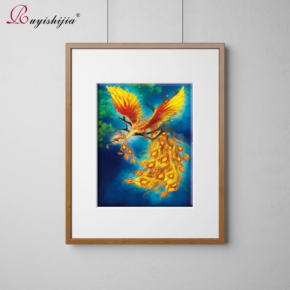 RUYISHIJIA 5D Diamond Painting Full Drill Square Mosaic Embroidery Pictures Rhinestones diamant Animals Phoenix Firebird | Дом и сад